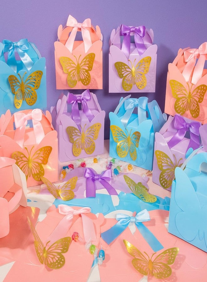 MotiMind 18 Pcs Butterfly Party Favor Box with 36 Pcs 3D Golden Butterfly and Bow Paper Candy Gift Boxes Goodie Treat Box for Birthday Baby Shower Wedding Party Supplies(Pink Blue Purple) - Image 1
